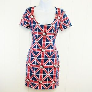 Hello Kitty British Flag Bodycon Mini Dress Size L